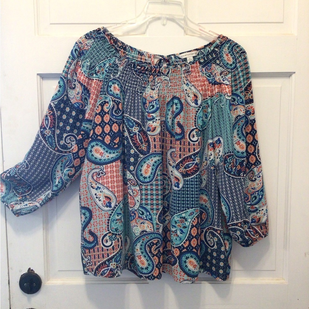 Counterparts Womens Boho Paisley Print Peasant Top Blouse Size XL